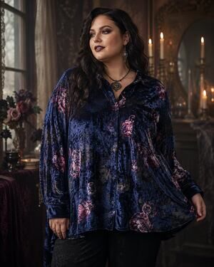 Whimsigoth Floral Crushed Velvet Tunic Blouse 2X Dark Romantic Boho Goth Witchy